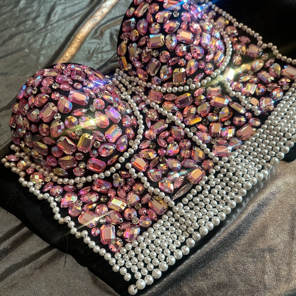 Pink Rhinestone Strapless Top